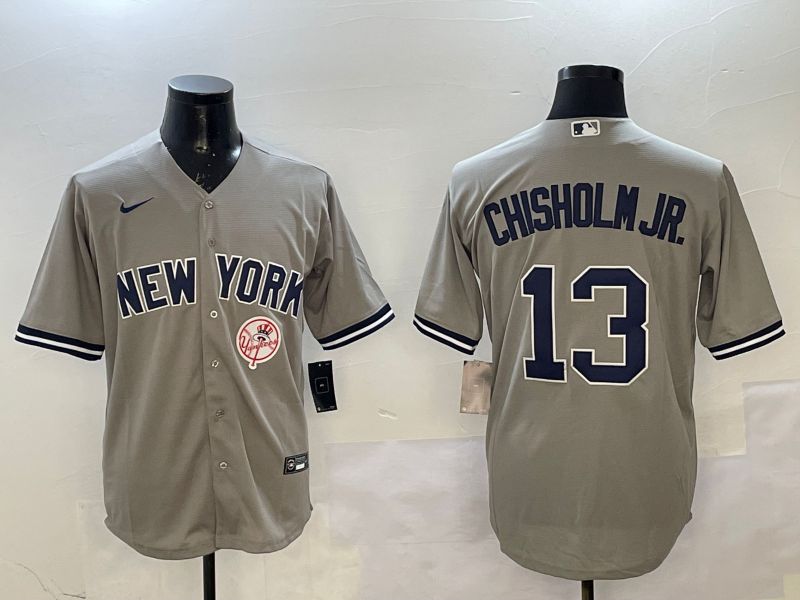 Men New York Yankees #13 Chisholm jr Grey Game 2025 Nike MLB Jersey style 3